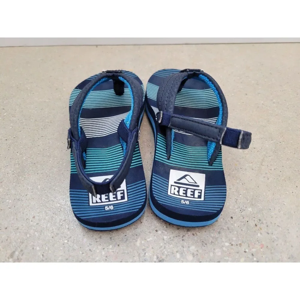 Reef Lil Little Ahi Flip Flop Sandals Infant Toddler Sz 5/6 Deep Sea Stripes blu